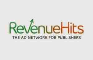 Revenuehits - the ad network for publishers" logo, featuring a stylized green and orange text. RevenueHits Alternative To Google Adsense