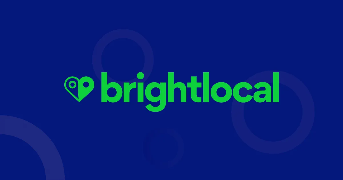 The image displays the logo of BrightLocal, aiming to improve your local SEO, on a deep blue background with abstract geometric shapes. The logo consists of a white stylized text "BrightLocal" with. Brightlocal Improve Your Local SEO
