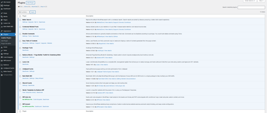 wordpress plugins used