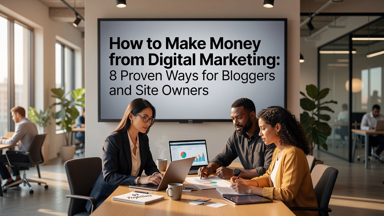 Professional header image for list-based article: How to Make Money from Digital Marketing: 8 Proven Ways f...
