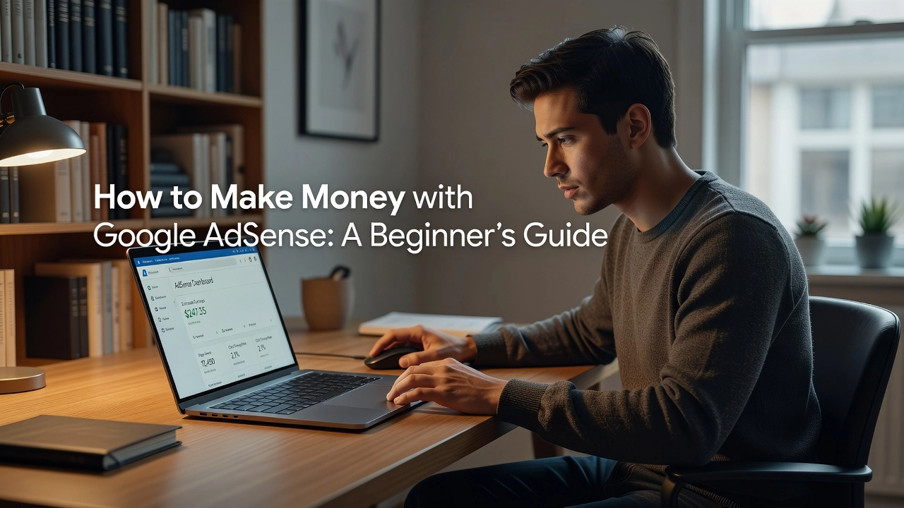 Professional header image for educational tutorial: How to Make Money with Google AdSense: A Beginner's Guide