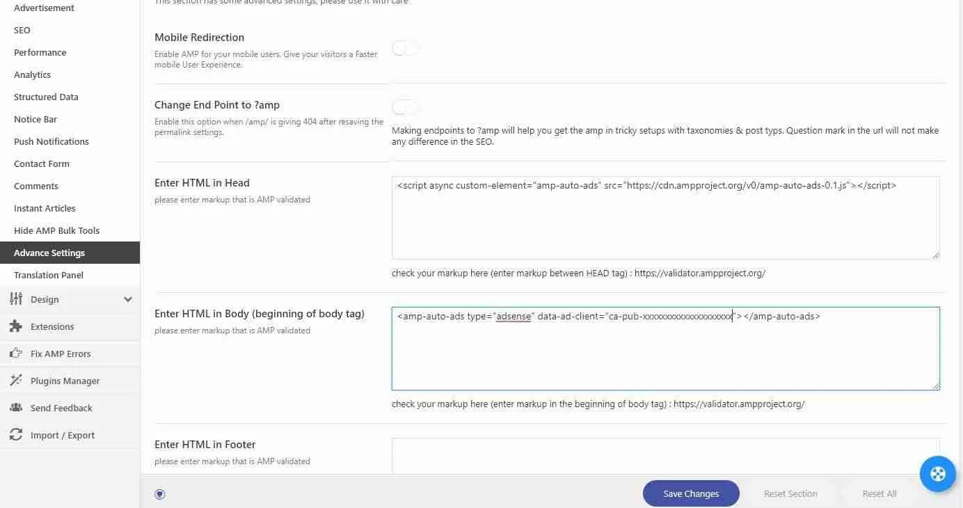 The image shows a screenshot of a website interface for managing SEO (search engine optimization) settings, likely from a content management system (CMS) or a plugin that specializes in SEO. The specific section displayed