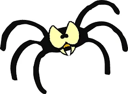 A simple cartoon illustration designed to enhance SEO tactics on how to get your pages indexed by Google, featuring a black spider with a yellow face and exaggerated, fierce-looking eyes.